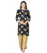 Navy-blue printed cotton cotton-kurtis