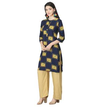 Navy-blue printed cotton cotton-kurtis 3