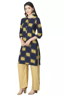 Navy-blue printed cotton cotton-kurtis