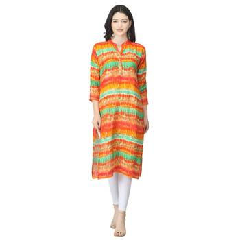 Orange printed cotton cotton-kurtis 1