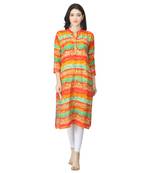 Orange printed cotton cotton-kurtis