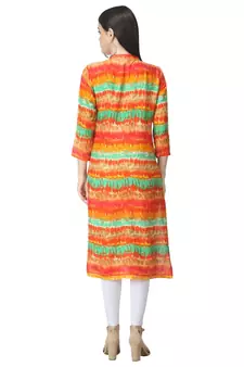 Orange printed cotton cotton-kurtis