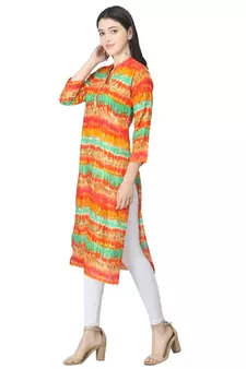 Orange printed cotton cotton-kurtis