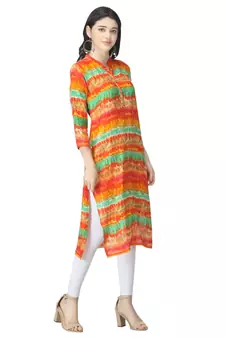 Orange printed cotton cotton-kurtis