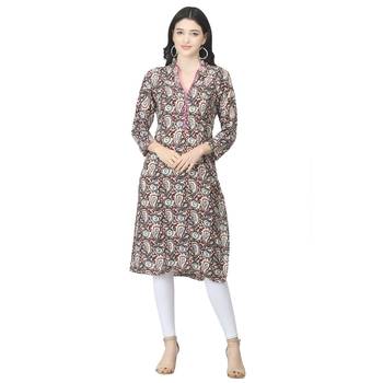 Brown printed cotton cotton-kurtis 1
