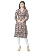 Brown printed cotton cotton-kurtis