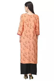 Peach printed cotton cotton-kurtis