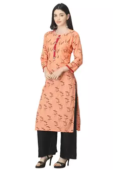 Peach printed cotton cotton-kurtis