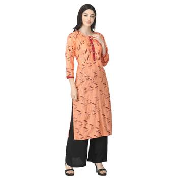 Peach printed cotton cotton-kurtis 4