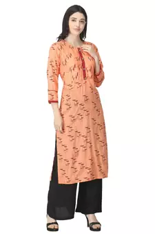 Peach printed cotton cotton-kurtis