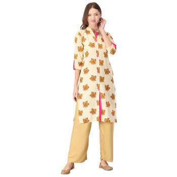 Cream printed cotton cotton-kurtis 1