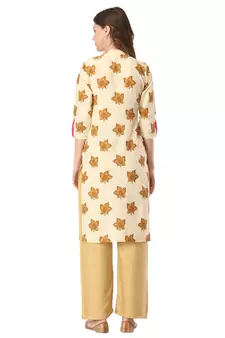 Cream printed cotton cotton-kurtis