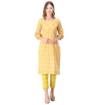 Beige embroidered cotton cotton-kurtis 1