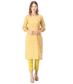 Beige embroidered cotton cotton-kurtis
