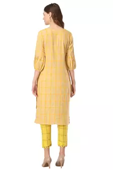 Beige embroidered cotton cotton-kurtis
