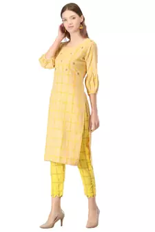 Beige embroidered cotton cotton-kurtis