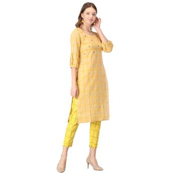 Beige embroidered cotton cotton-kurtis 4