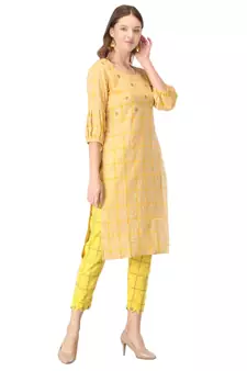 Beige embroidered cotton cotton-kurtis
