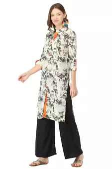 Black printed cotton cotton-kurtis