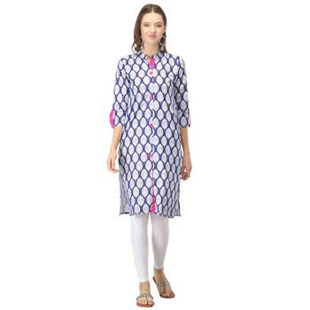 Blue printed cotton cotton-kurtis 1