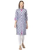 Blue printed cotton cotton-kurtis