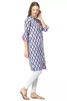 Blue printed cotton cotton-kurtis