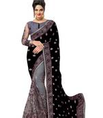 Trendmalls Embroidery Designer Satin and Net Black Party Wear Saree With Blouse