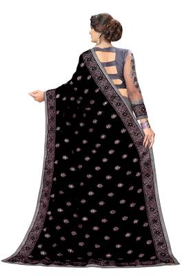 Trendmalls Embroidery Designer Satin and Net Black Party Wear Saree With Blouse 2