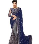 Embroidery Designer Satin and Net Blue Party Wear Saree With Blouse