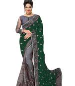 Trendmalls Embroidery Designer Satin And Net Darkgreen Party Wear Saree With Blouse
