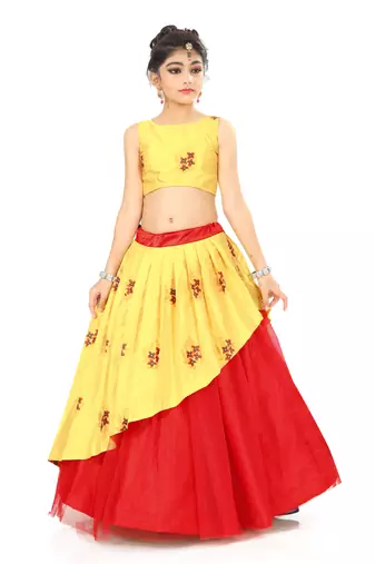 Kids Yellow Lehenga Choli For Girls