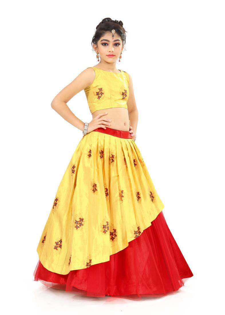 Kids Yellow Lehenga Choli For Girls