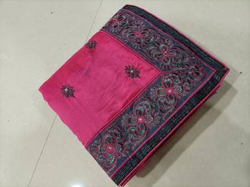 Embroidery Designer Satin and Net Light Pink Party Wear Saree With Blouse 3