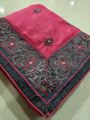 Embroidery Designer Satin and Net Light Pink Party Wear Saree With Blouse 4