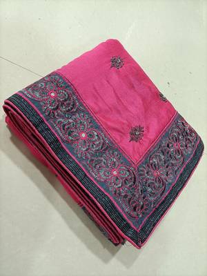 Embroidery Designer Satin and Net Light Pink Party Wear Saree With Blouse 5