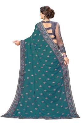Trendmalls Embroidery Designer Satin and Net Morpeach Party Wear Saree With Blouse 2