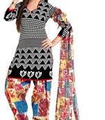 Black and White Semi Cotton unstitched salwar with dupatta