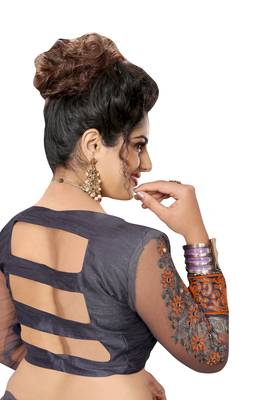 Trendmalls Embroidery Designer Satin And Net Orange Party Wear Saree With Blouse 6