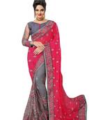 Trendmalls Embroidery Designer Satin And Net Pink Party Wear Saree With Blouse