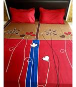 Sanwariya Handstitched 250TC Cotton Fitted SuperKing Size Bedsheet With 2 Pillow Covers