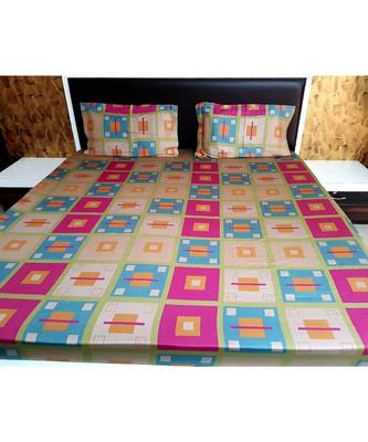 Sanwariya Handstitched 250TC Cotton Fitted King Size Bedsheet With 2 Pillow Covers 1