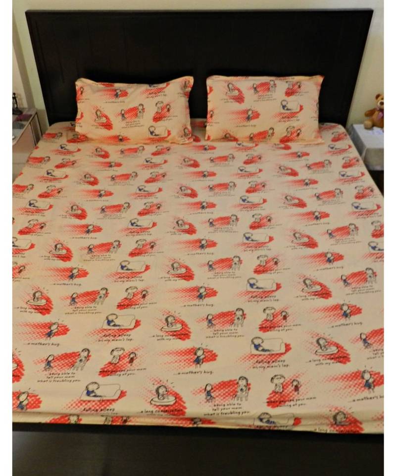 Sanwariya Handstitched 250TC Cotton Fitted King Size Bedsheet With 2 Pillow Covers