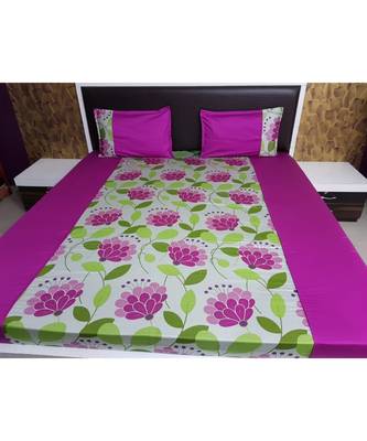 Sanwariya Handstitched 400TC Cotton Fitted King Size Bedsheet With 2 Pillow Covers 1