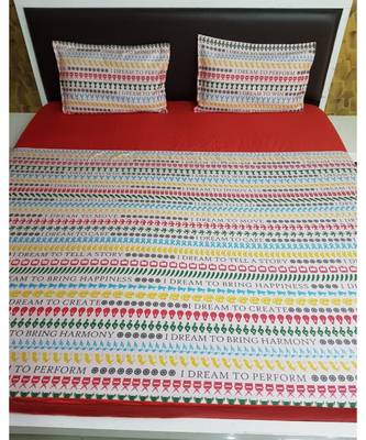 Sanwariya Handstitched 250TC Cotton Fitted King Size Bedsheet With 2 Pillow Covers 1