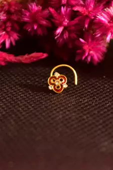 Designer Golden Meenakari Diamond Floral nose ring or Nose Pin