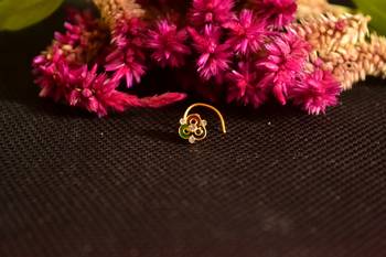 Designer golden meenakari diamond floral nose ring or nose pin 2