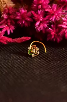 Designer golden meenakari diamond floral nose ring or nose pin