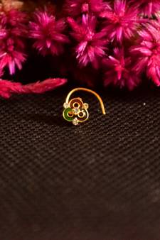 Designer Golden Meenakari Diamond Floral nose ring or Nose Pin