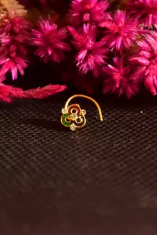 Designer Golden Meenakari Diamond Floral nose ring or Nose Pin