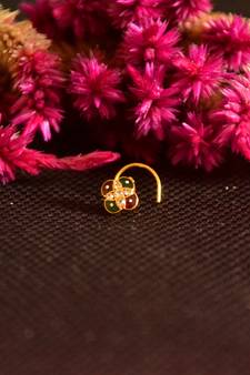 Designer Golden Meenakari Diamond Floral nose ring or Nose Pin